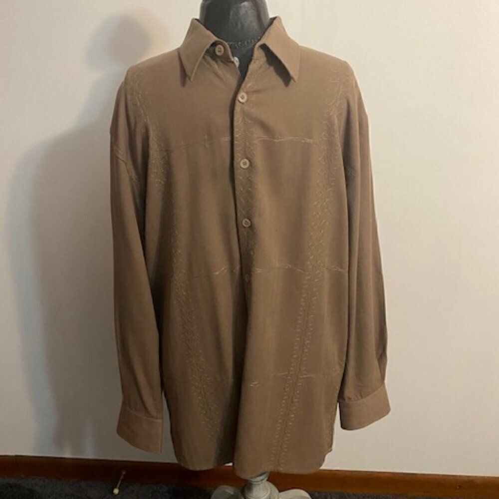 Tulliano Brown 1 pocket embroidered front button-down Silk shirt, size M